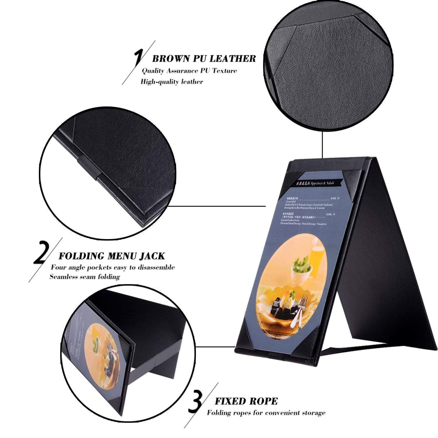 Leather Menu Sign Display Stand for cafes bars or Restaurant Presenter, Menu Holder Menu Covers for Specials or Drinks Black, PU Leather: A5