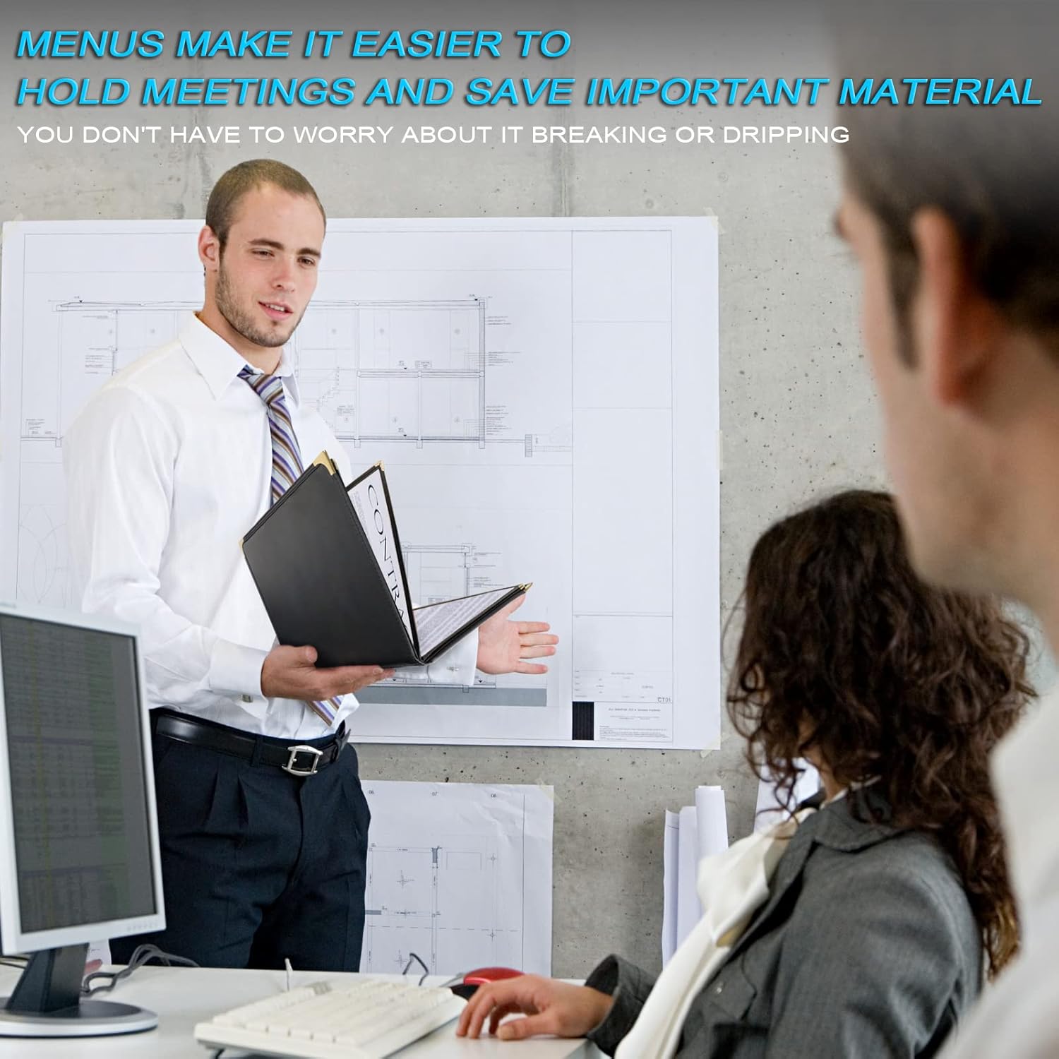 Premium PU Leather with Transparent Sleeves Restaurant Menu Covers, Menu Holder, Cafe Bar Beverage Menu Folder, Clear PVC Menu Cover (6 Page 12 View) A4 Size