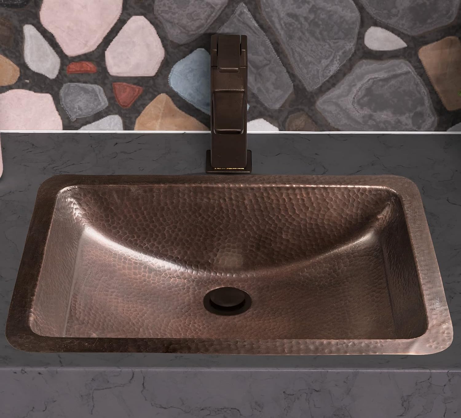 Antique Copper Basin Rectangular - 5 Pcs Set