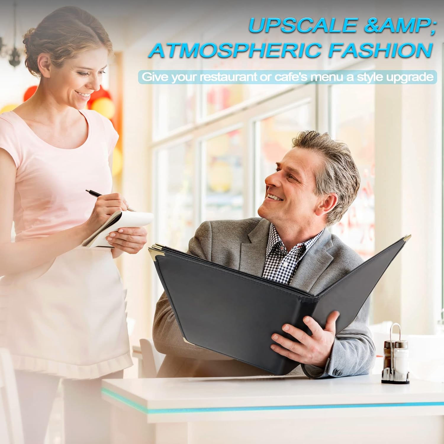 Premium PU Leather with Transparent Sleeves Restaurant Menu Covers, Menu Holder, Cafe Bar Beverage Menu Folder, Clear PVC Menu Cover (6 Page 12 View) A4 Size