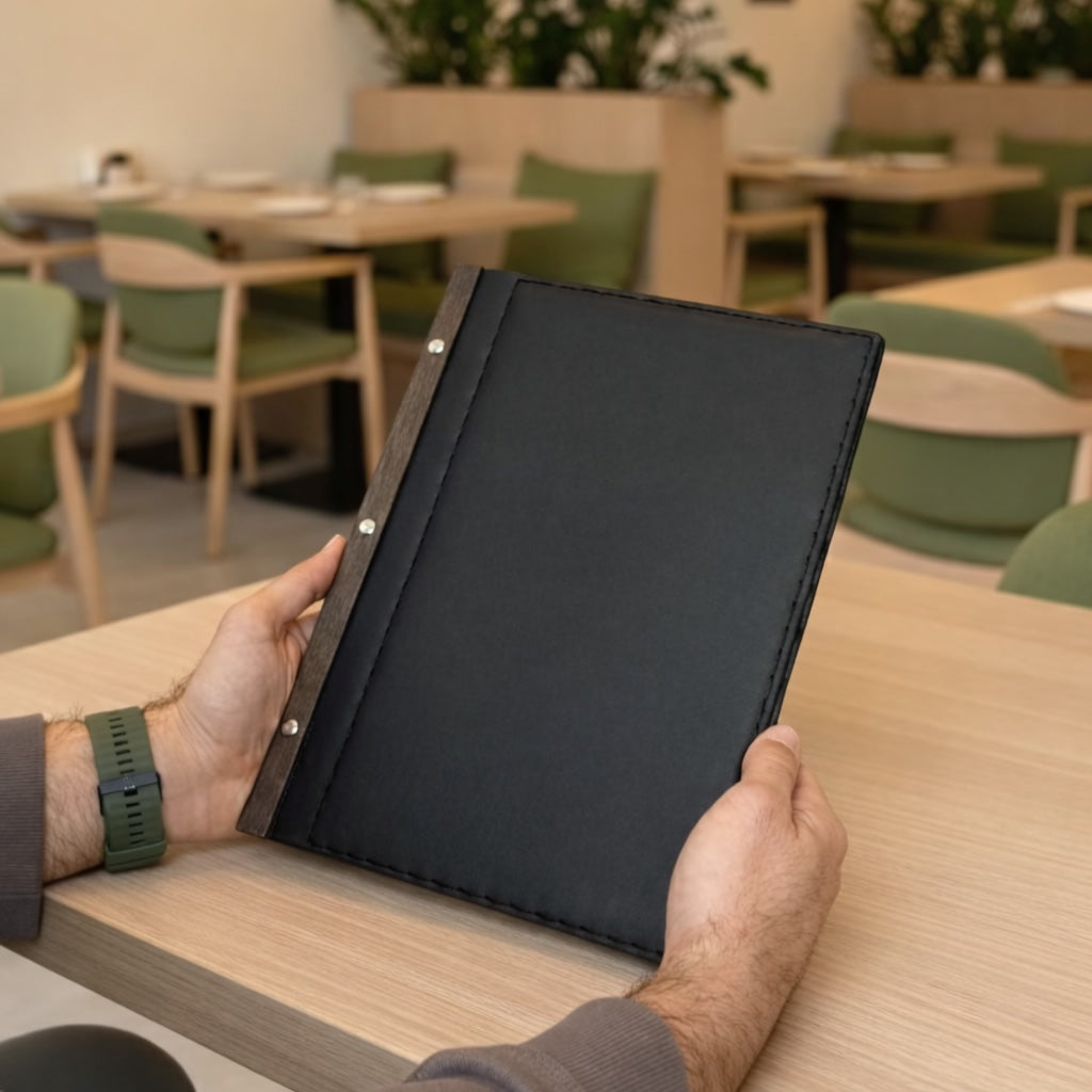 Premium Leather Menu Cover – Professional Restaurant, Hotel & Café Menu Folder for Food, Drink & Wine Lists: A4