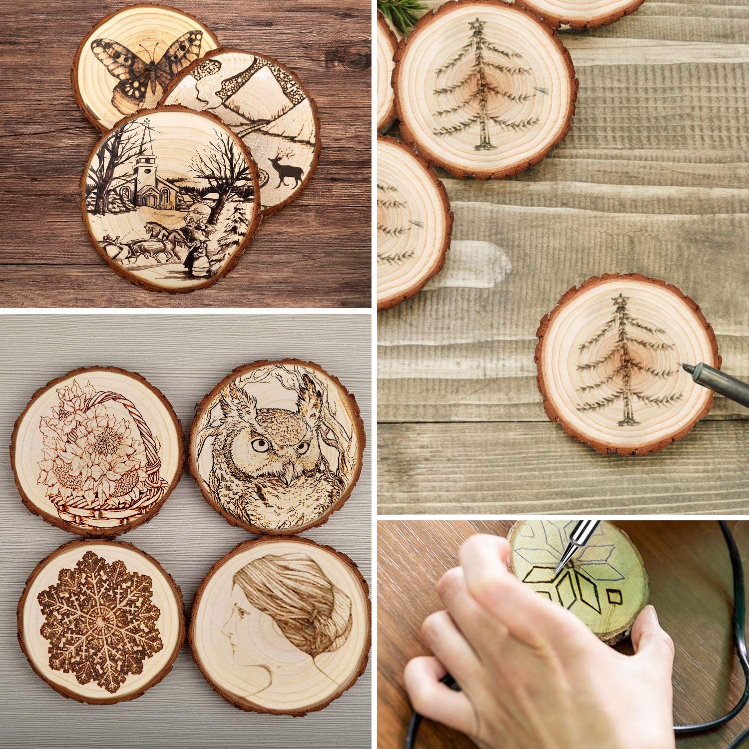 Natural Wood Log Coaster/Slices with Bark, Wood Craft kit, Wooden Coaster, DIY Crafts Coasters Christmas Rustic Wedding Decorations Wooden Handcrafted Coffee Coasters
