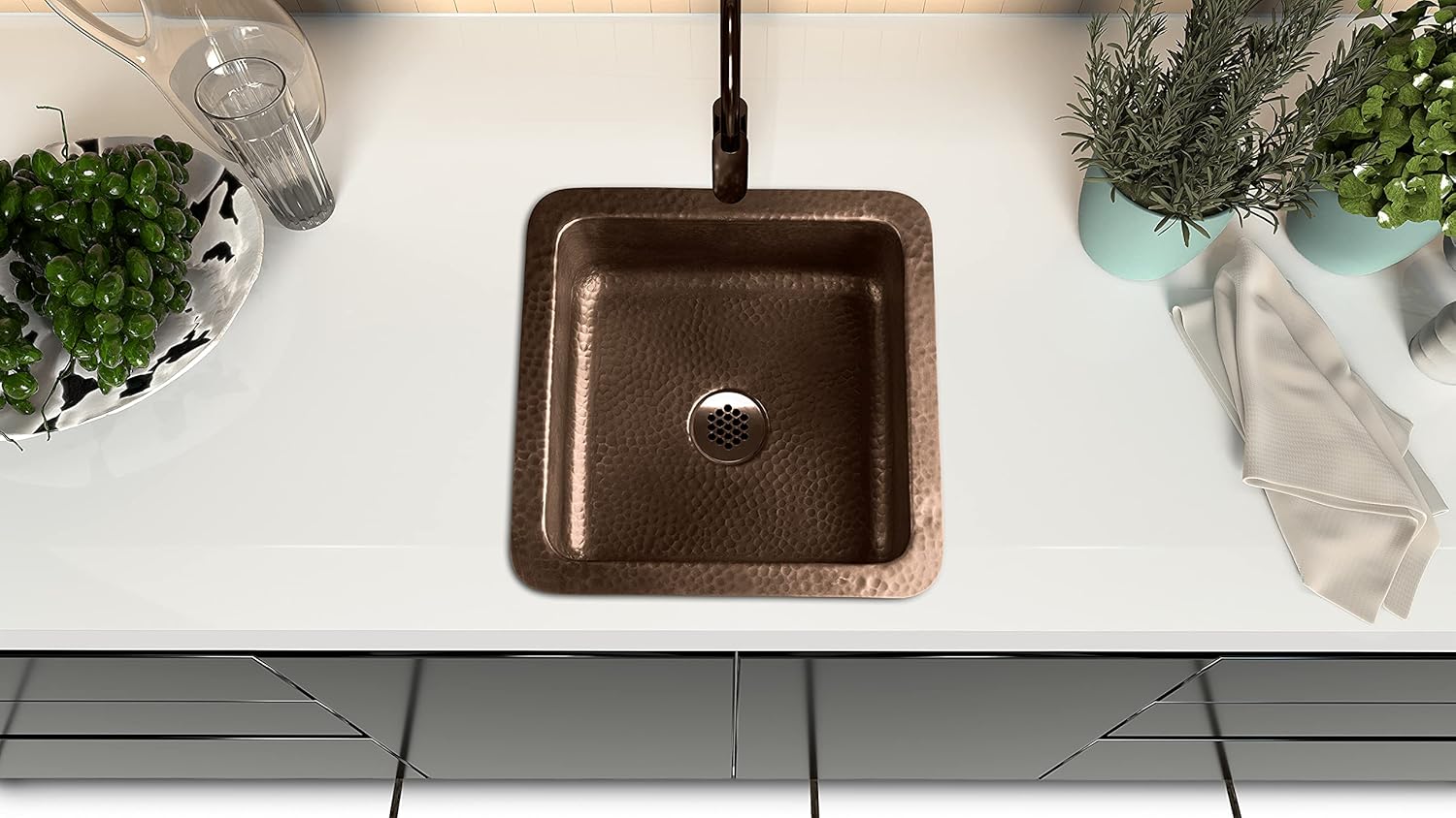 Antique Copper Basin Rectangular - 5 Pcs Set