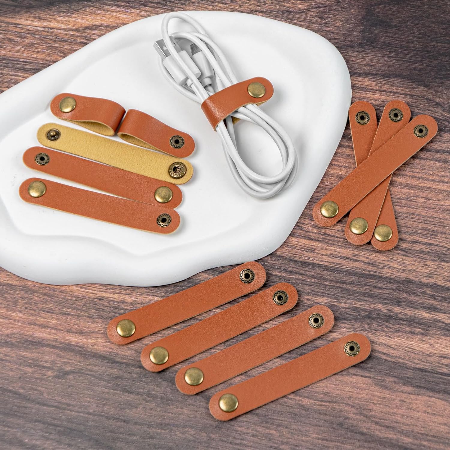 Leather Cord Organizer Straps, Reusable Cable Straps, Wire Fixer, for Travel Charging Cords USB Cable Headphone Wires