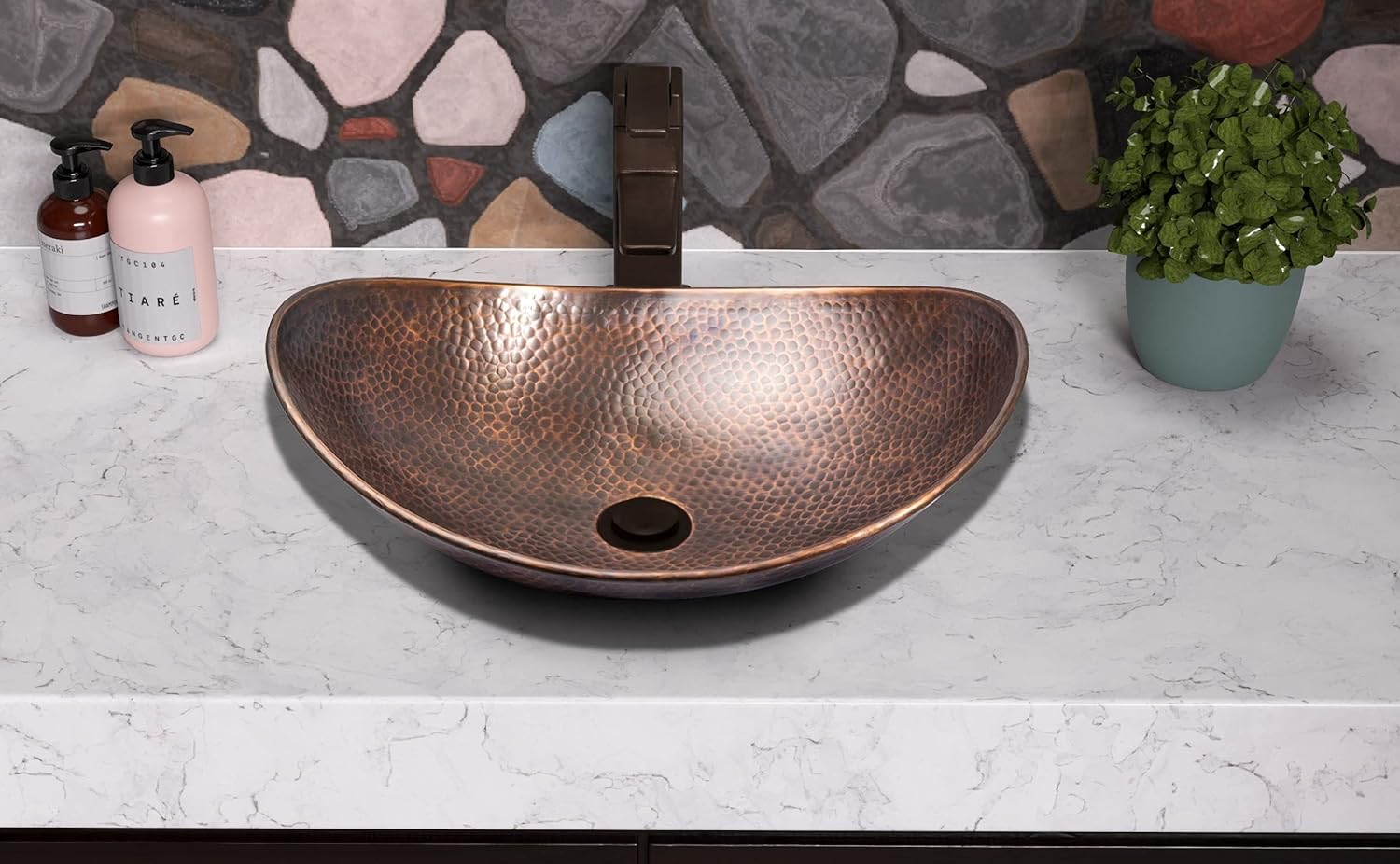 Antique Copper Basin Boat Model - 5 Pcs Set