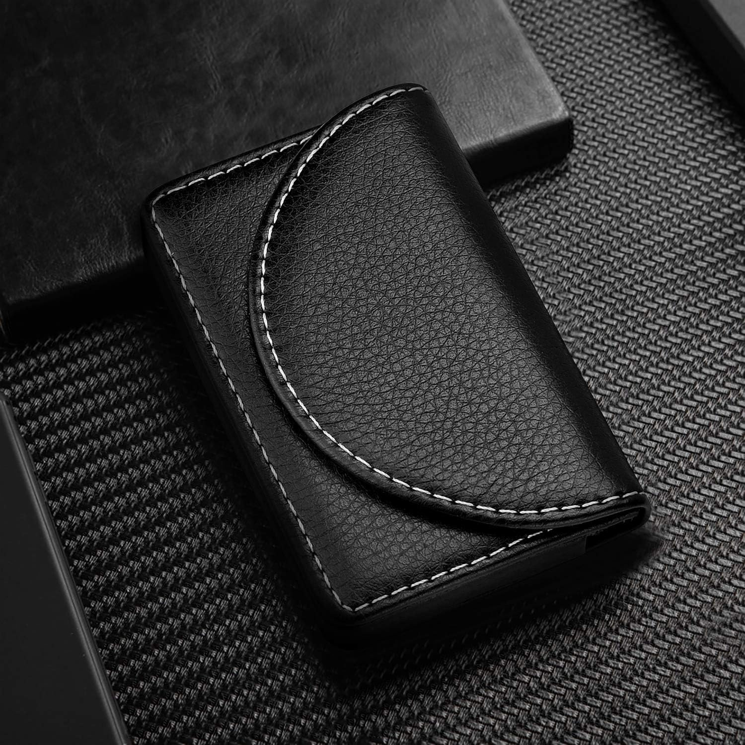 Leather Business Card Holder for Men or Women Pocket Business Card Wallet Name Card Case Holder with Magnetic Shut, Holds 25 Business Cards