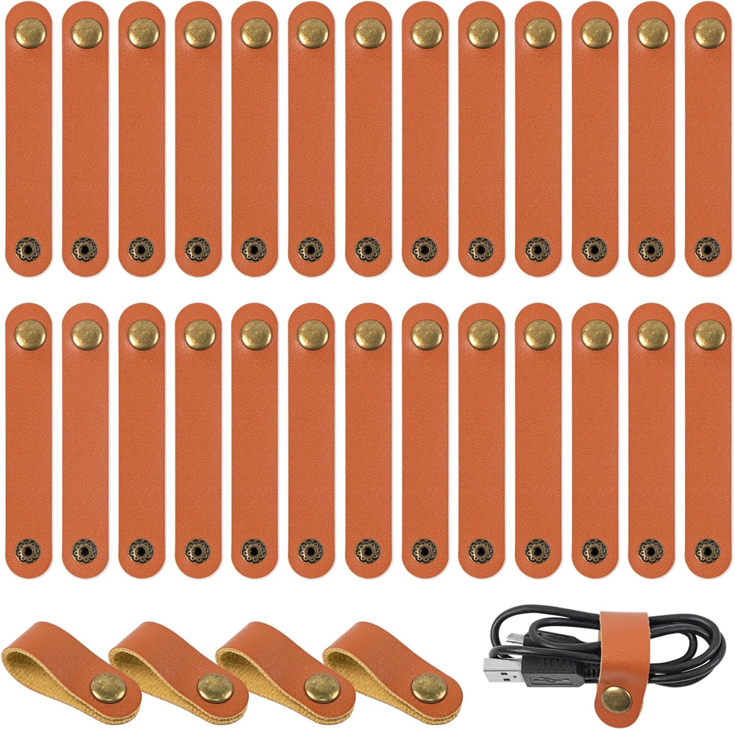 Leather Cord Organizer Straps, Reusable Cable Straps, Wire Fixer, for Travel Charging Cords USB Cable Headphone Wires