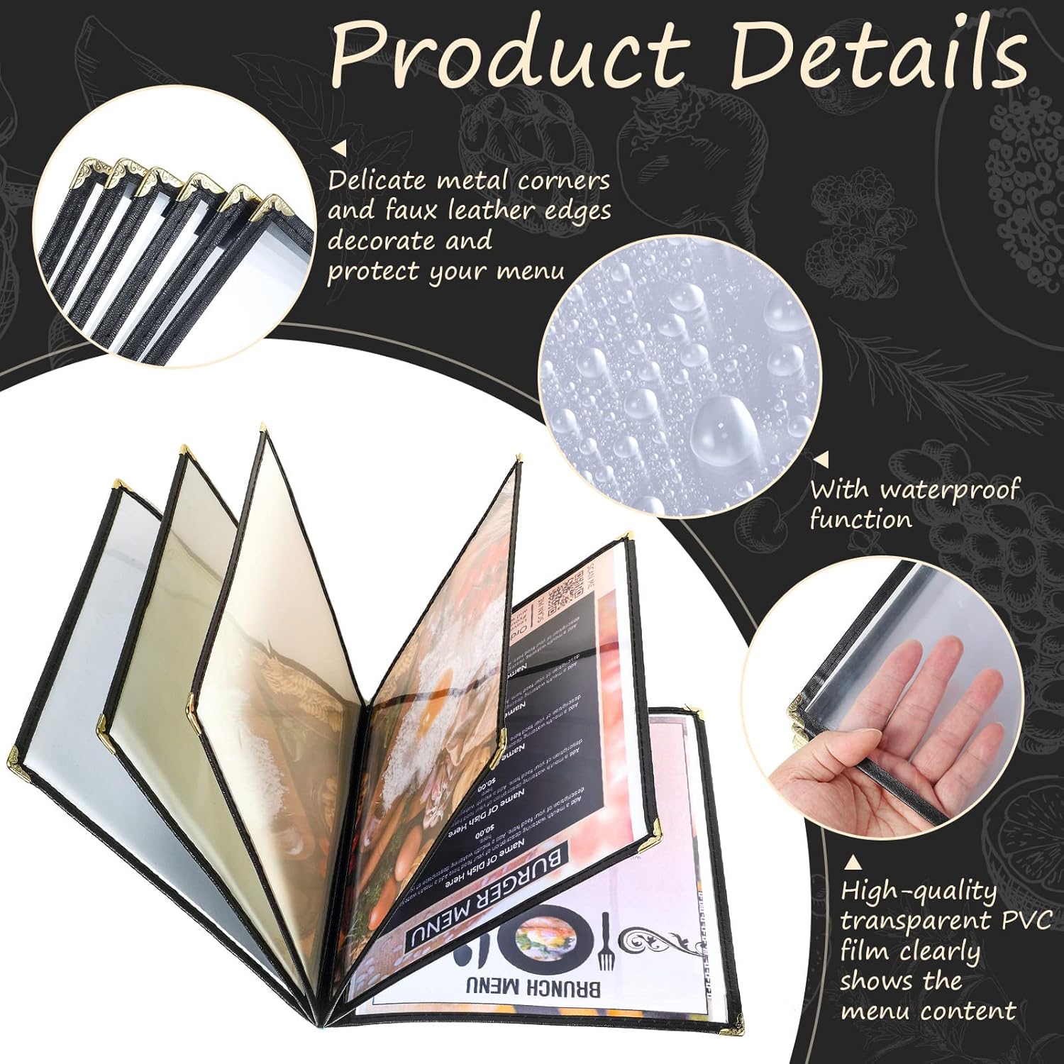 Divris PVC Restaurant Menu Cover, Menu Holder, Cafe Bar Beverage Menu Folder, Clear PVC Menu Folder: 12 View