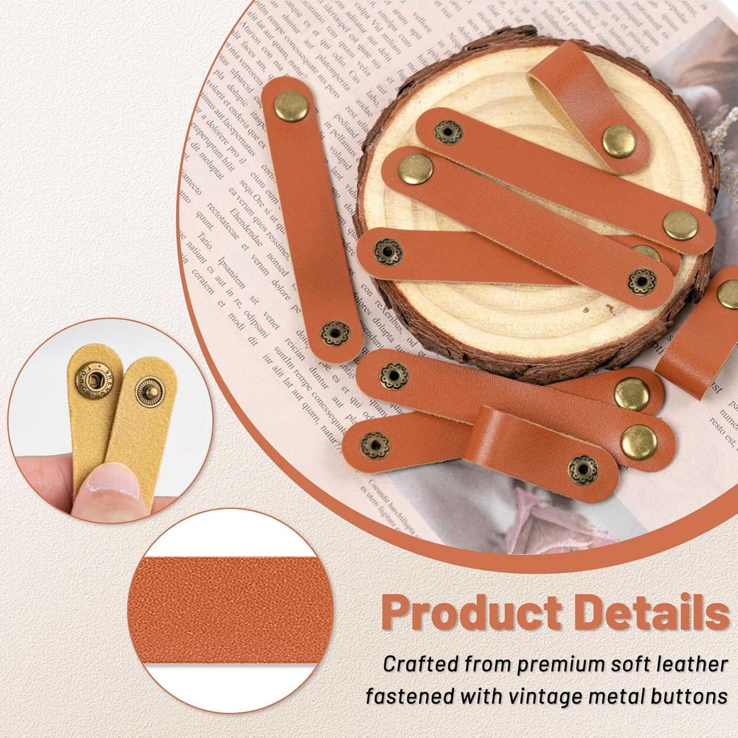 Leather Cord Organizer Straps, Reusable Cable Straps, Wire Fixer, for Travel Charging Cords USB Cable Headphone Wires