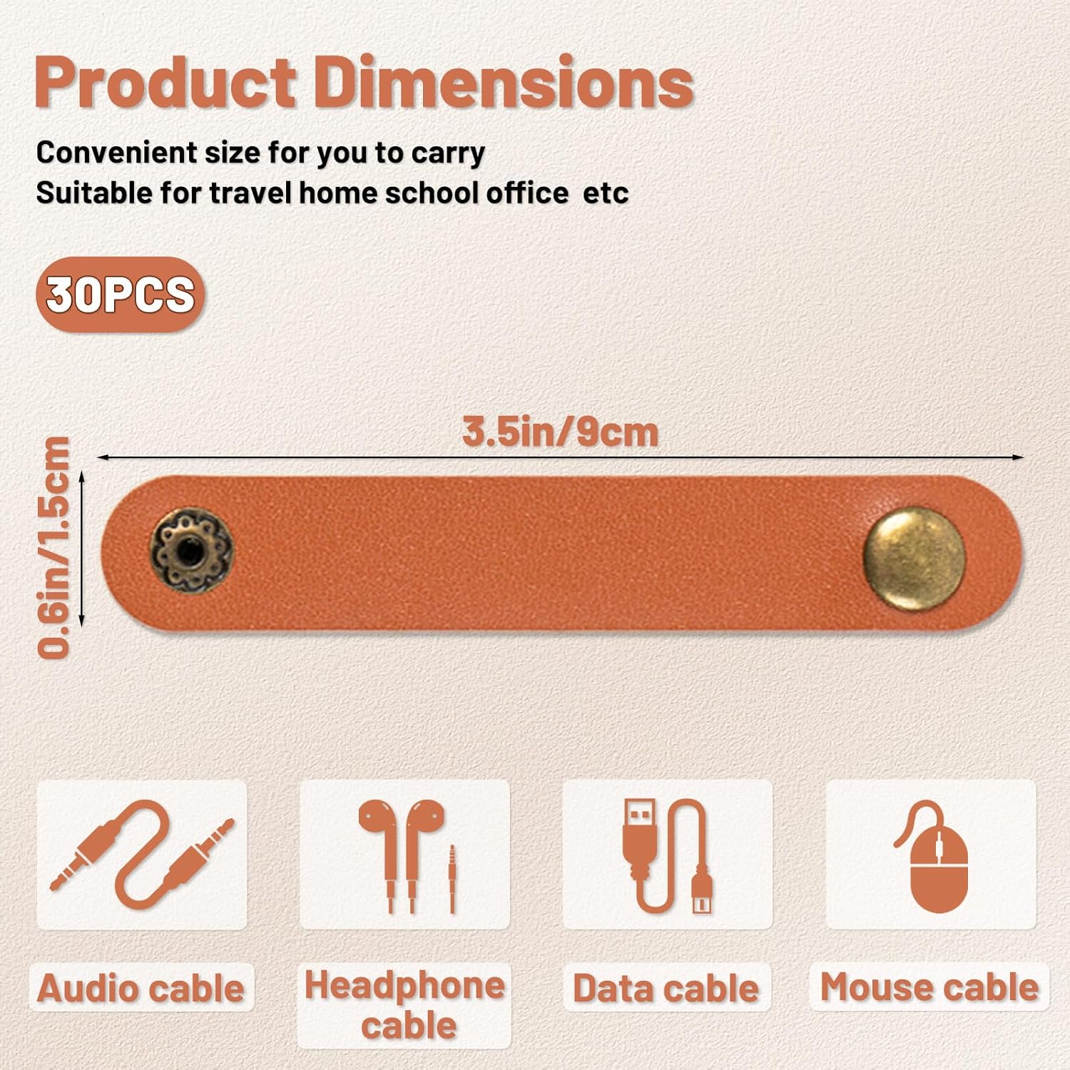 Leather Cord Organizer Straps, Reusable Cable Straps, Wire Fixer, for Travel Charging Cords USB Cable Headphone Wires