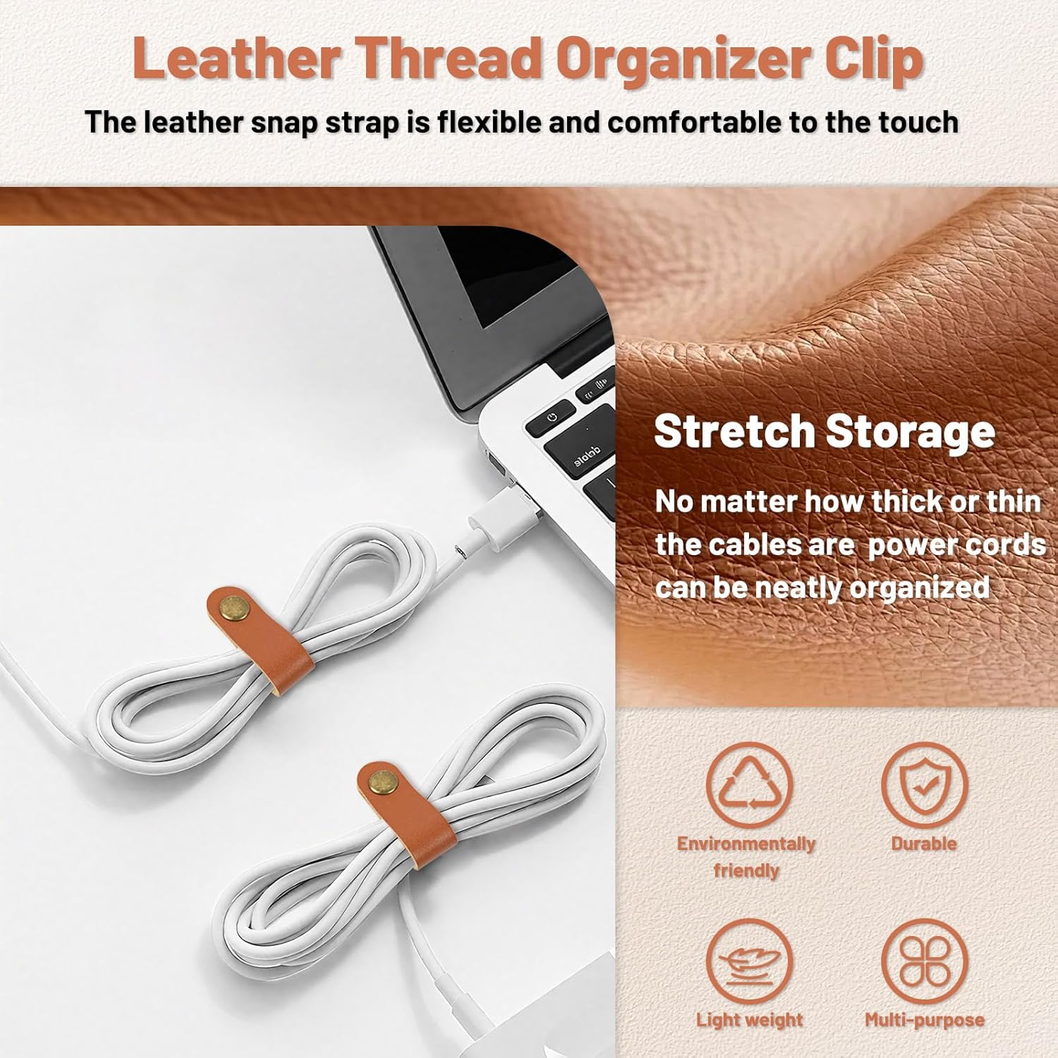 Leather Cord Organizer Straps, Reusable Cable Straps, Wire Fixer, for Travel Charging Cords USB Cable Headphone Wires