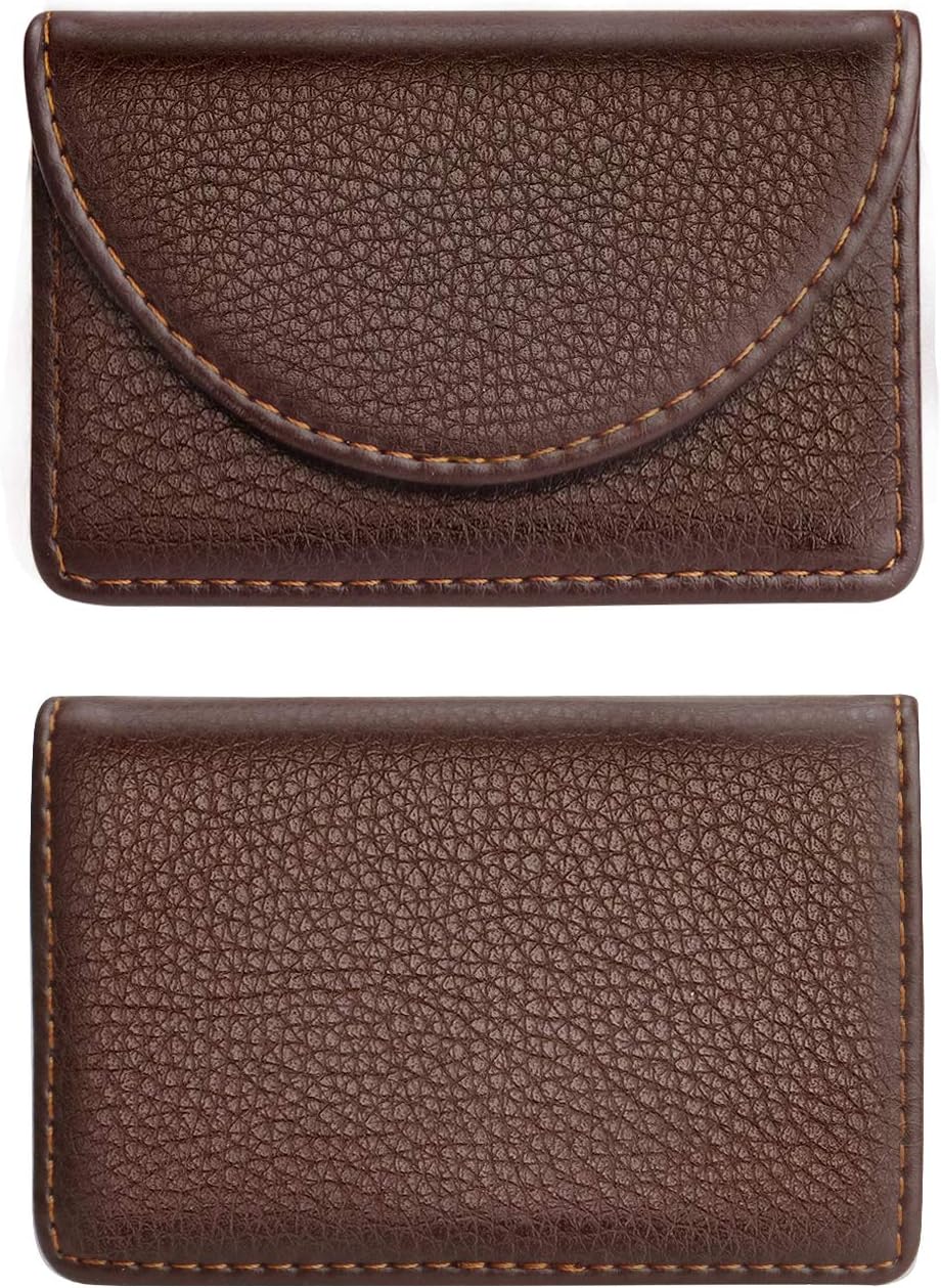 Leather Business Card Holder for Men or Women Pocket Business Card Wallet Name Card Case Holder with Magnetic Shut, Holds 25 Business Cards