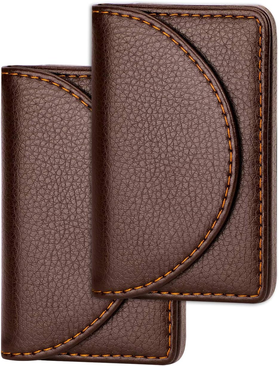 Leather Business Card Holder for Men or Women Pocket Business Card Wallet Name Card Case Holder with Magnetic Shut, Holds 25 Business Cards