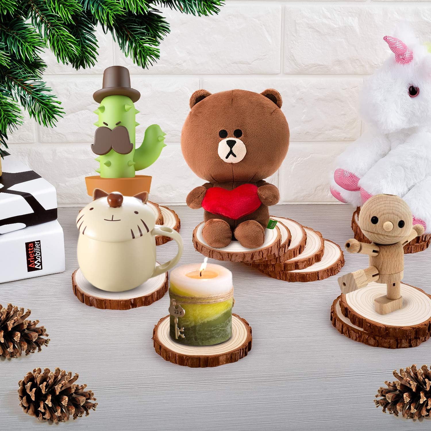Natural Wood Log Coaster/Slices with Bark, Wood Craft kit, Wooden Coaster, DIY Crafts Coasters Christmas Rustic Wedding Decorations Wooden Handcrafted Coffee Coasters