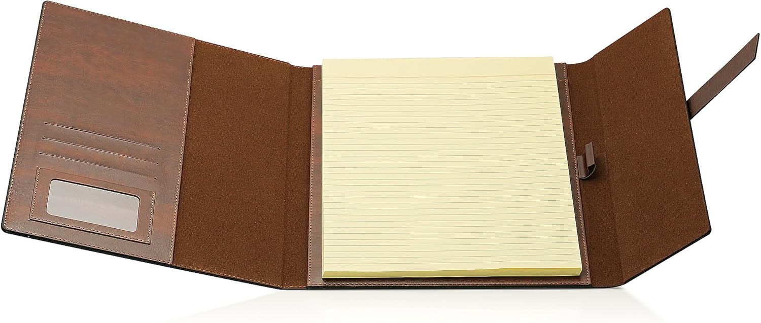 Padfolio Portfolio Folder – Slim Portfolio Folio Organiser Holder for A4 Note Pads, Notebooks for Men Women, Refillable Business Leather Portfolio Binder