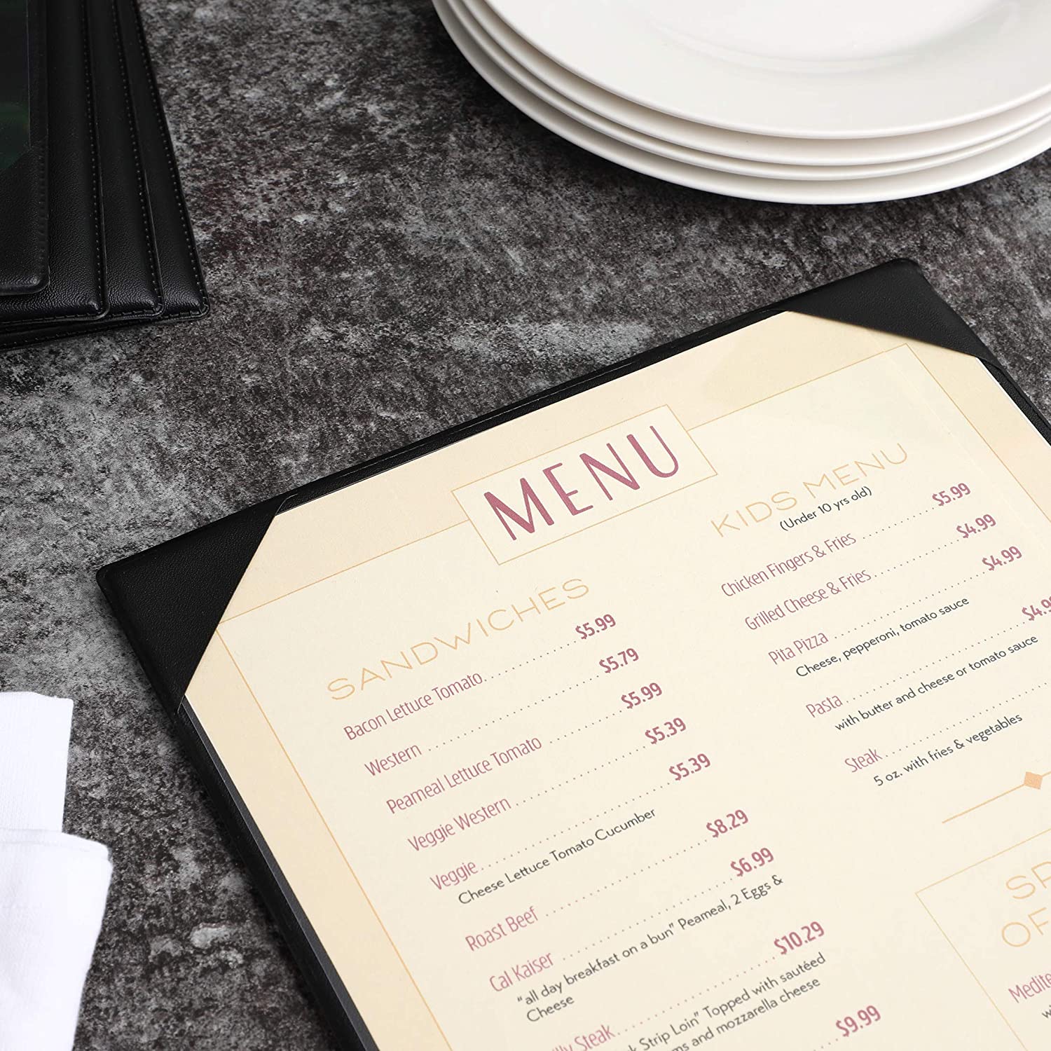 Single Black Restaurant Menu Cover , Cocktail Display, Bar Folder, Single View Menu Holder for Restaurant, Bar, Lounge, Drinks, Wine List: A4 Size