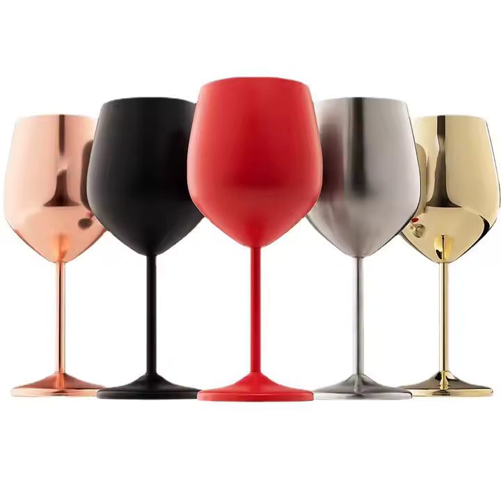 Wine Glasses, Shatter Proof Red Coated Steel Unbreakable Wine Glass Goblets, Gift for Men and Women, Party Supplies - 350 ml