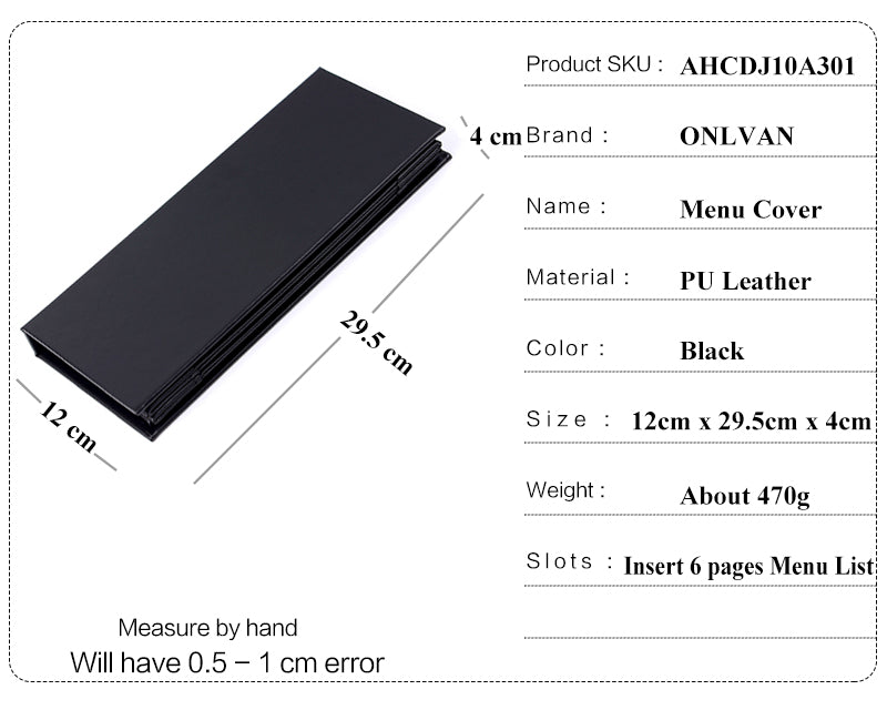 Book Style Double Fold Panel Menu Cover for Bar and Cafe, Restaurant Menu Covers, Juice and Beverage Folder- 6 View