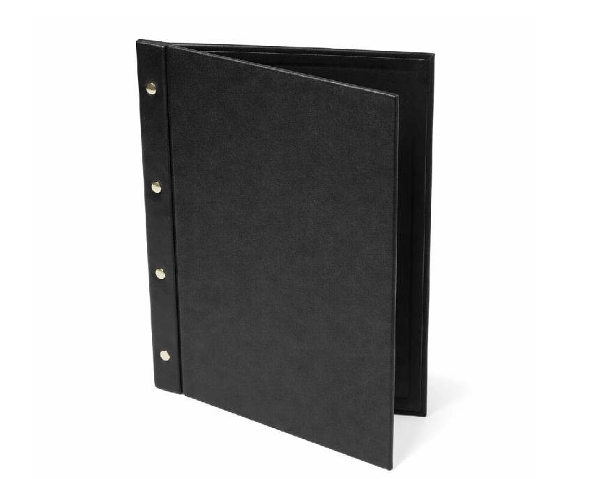 Restaurant Leather Menu Covers Holders External screw fitting, Menu Presenters for Restaurants, Menu Holder: BLACK