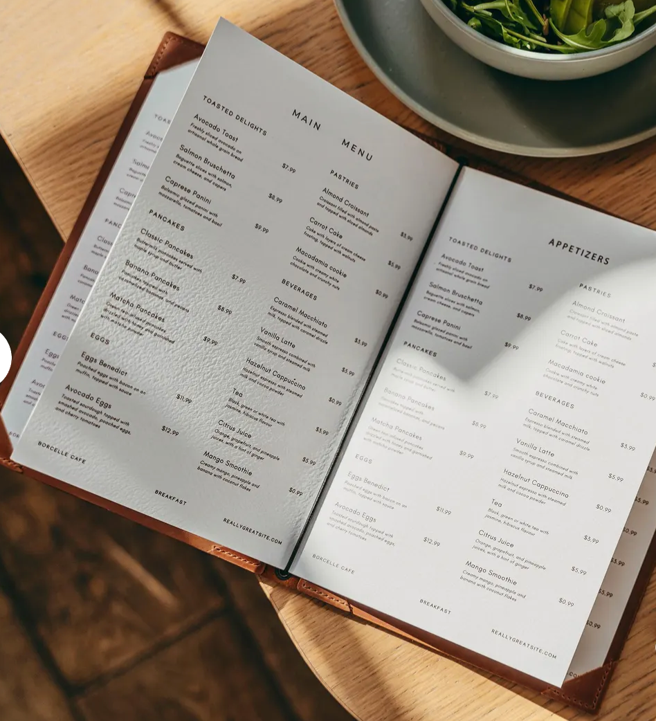 Premium  PU Leather Menu Cover with String Fitting with 8 Corners – Professional Restaurant, Hotel & Café Menu Folder for Food, Drink & Wine Lists: A4