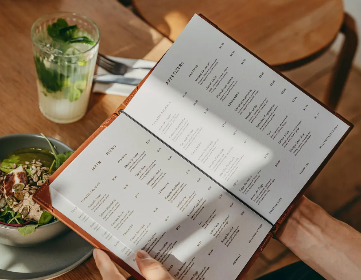 Premium  PU Leather Menu Cover with String Fitting with 8 Corners – Professional Restaurant, Hotel & Café Menu Folder for Food, Drink & Wine Lists: A4