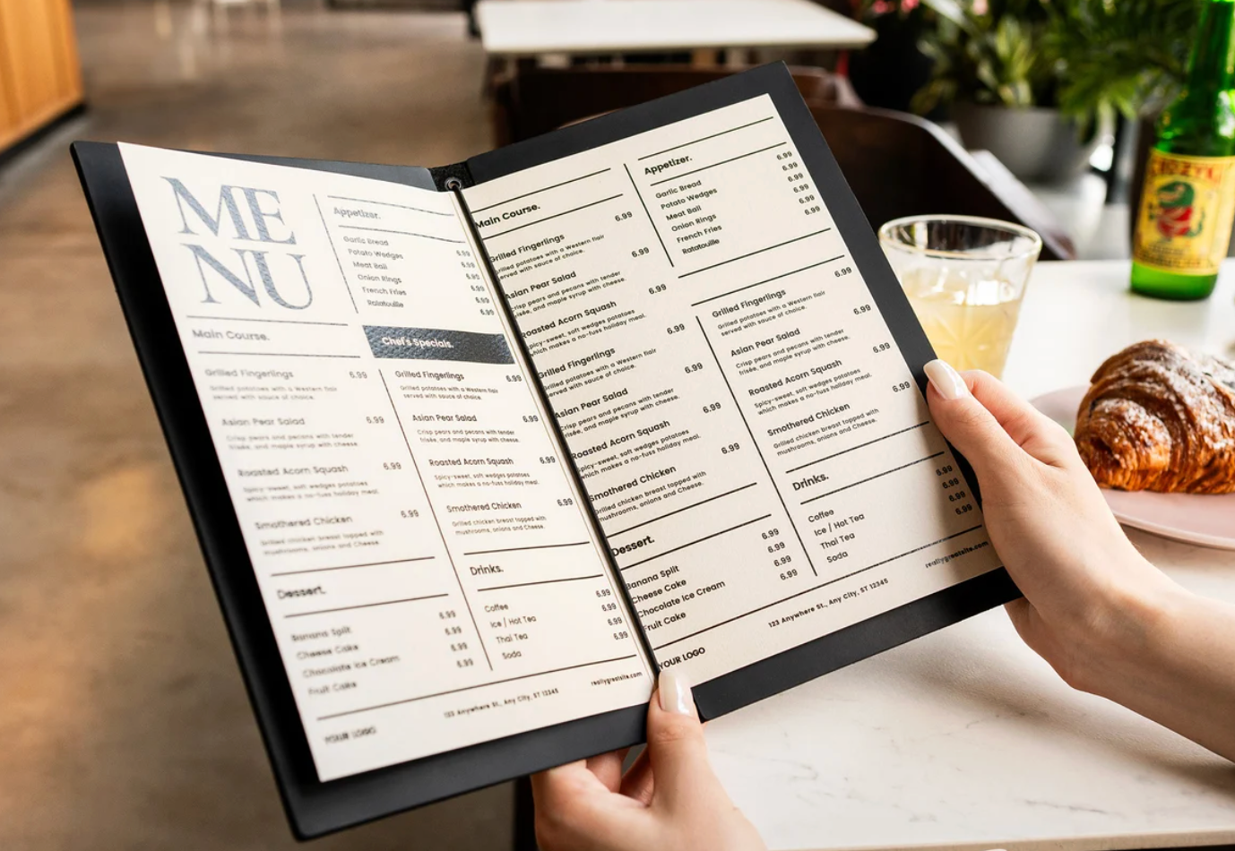 Premium  PU Leather Menu Cover with String Fitting – Professional Restaurant, Hotel & Café Menu Folder for Food, Drink & Wine Lists: A4