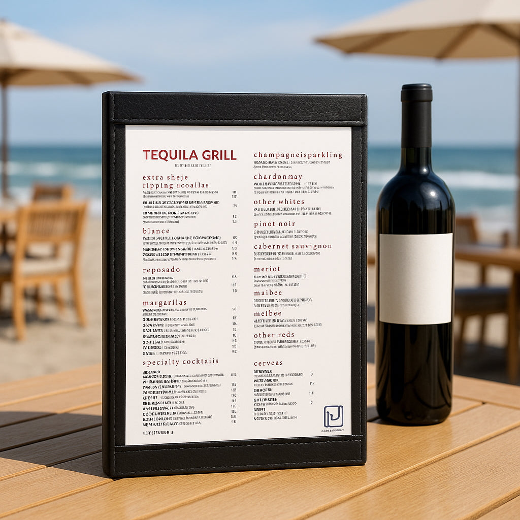 Premium Black Leather Menu Pad 37×23 cm – Waterproof Restaurant Menu Holder | Front-Loading Menu Cover for Cafés, Bars, Hotels & Fine Dining | Durable, Easy-Clean, Elegant Menu Presenter: 37x23 cm