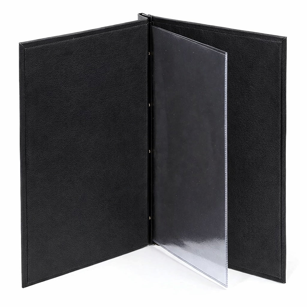 Restaurant Leather Menu Covers Holders External screw fitting, Menu Presenters for Restaurants, Menu Holder: BLACK