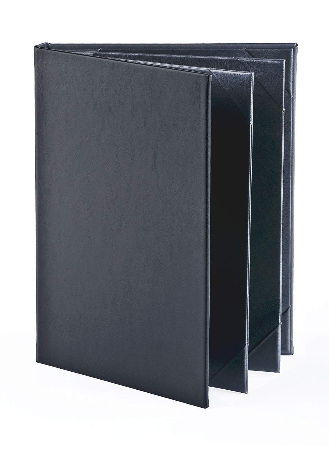 Restaurant Leather Menu Covers Folder 9x12" Inches, 4 panel 6 view folder: Black