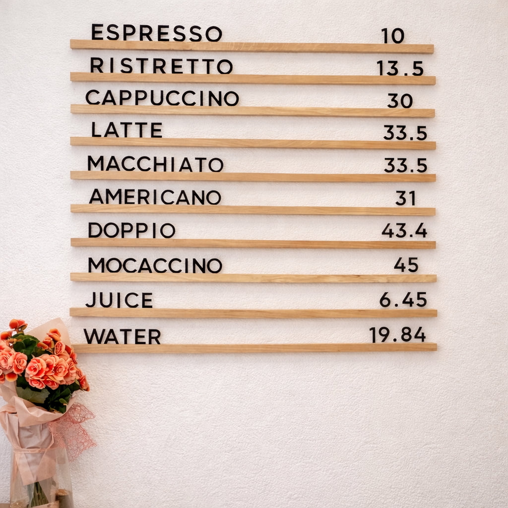 Menu Board, Wall menu, Changeable Letter Board, Cafe Menu Holder, Bakery Menu, Hanging Cafe Menu Sign, Pine Wood Menu Rails: (10 Wooden Rail with 400 Letters)