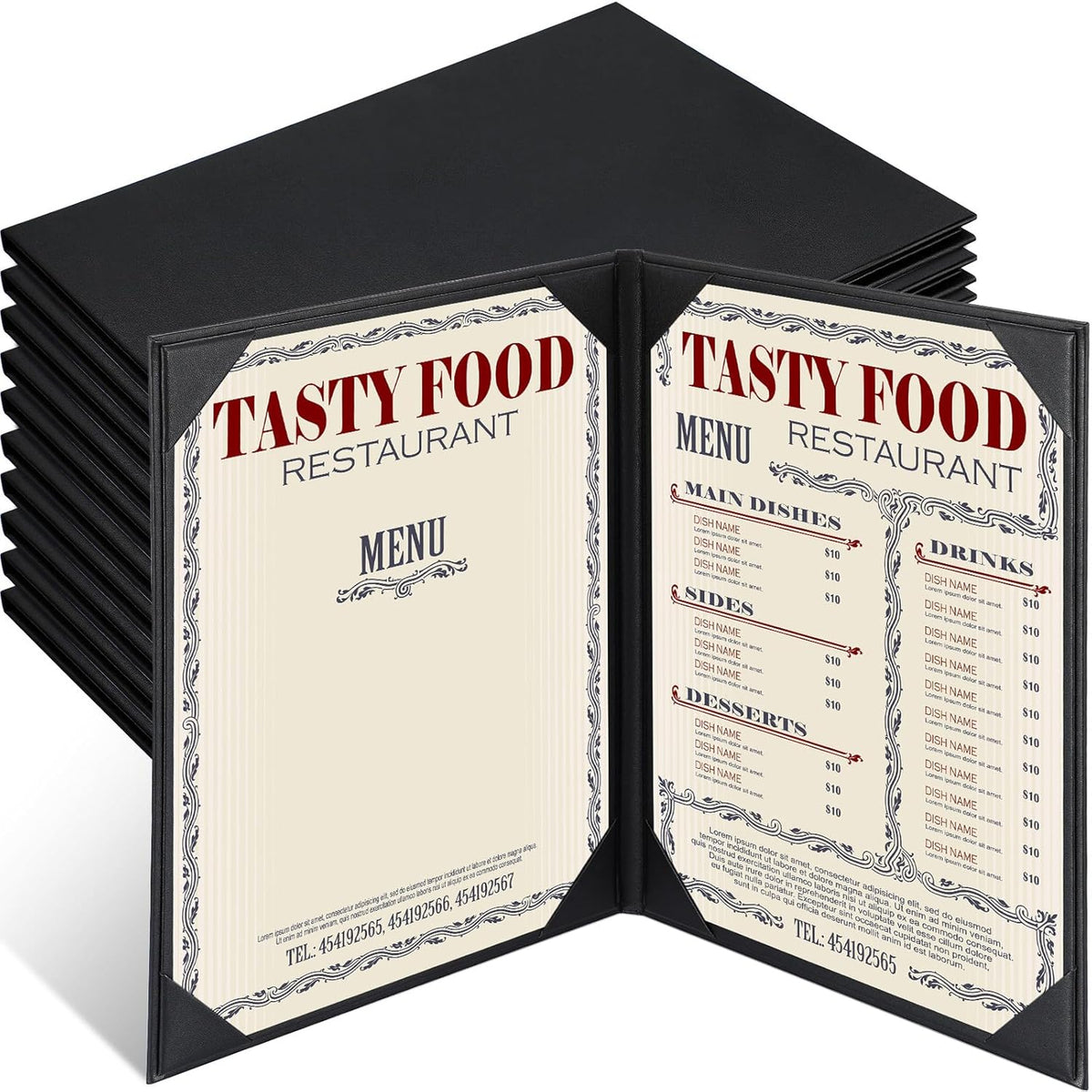 Leather Menu Cover 2 pages : Black