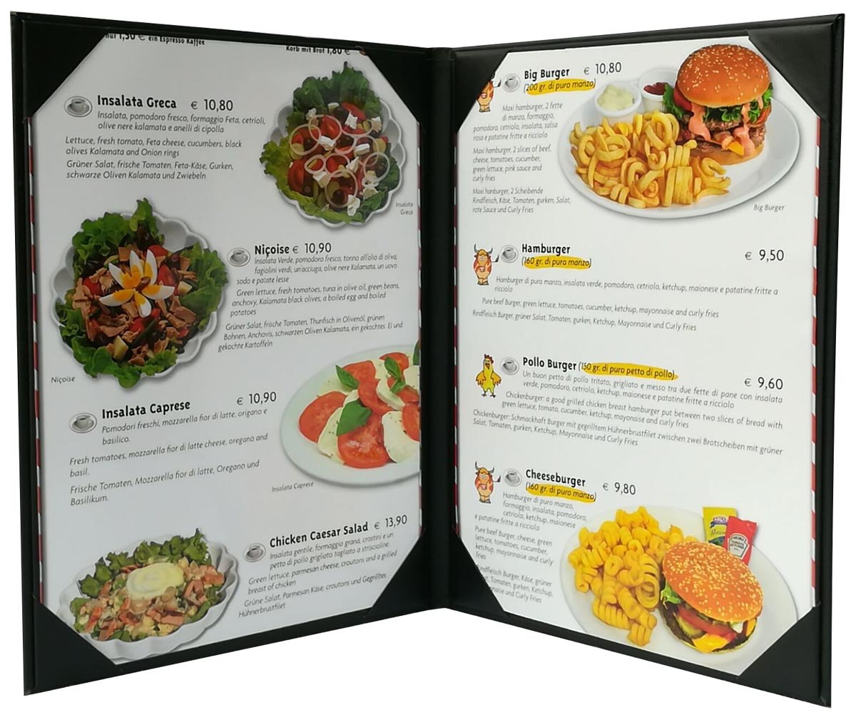 Leather Menu Cover 2 pages : Black