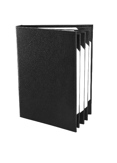 Restaurant Leather Menu Covers Folder 9x12" Inches, 7 panel 12 view folder: Black