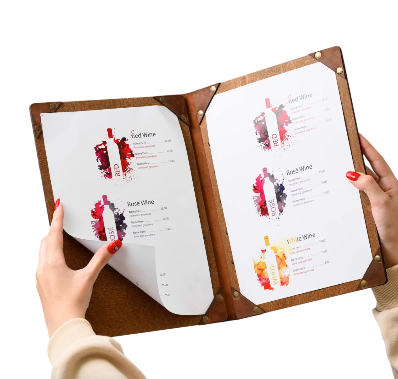 Divris Wooden Menu Cover 2 View with Inside leather corners