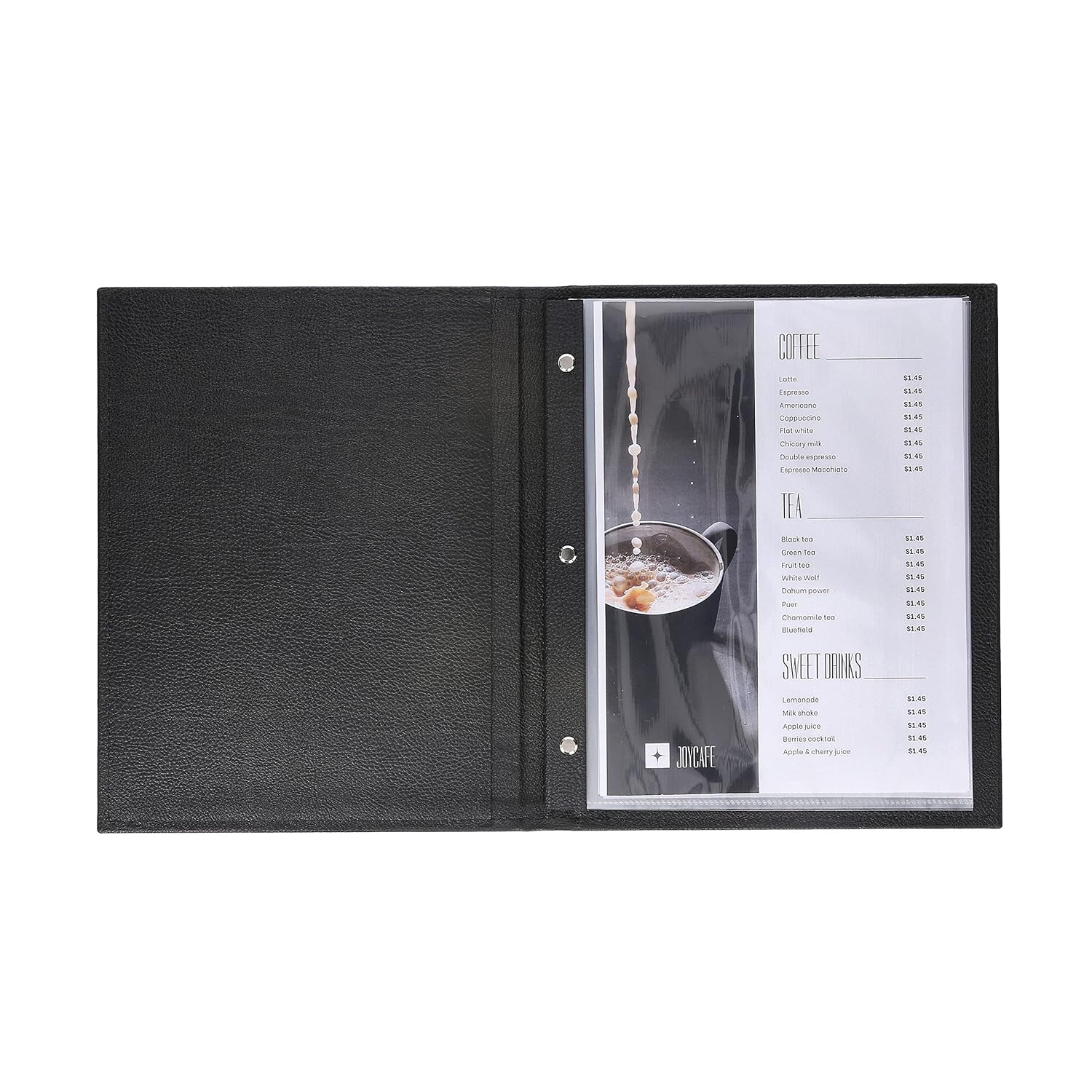 Restaurant Leather Menu Covers Holders screw fitting, Menu Presenters for Restaurants, Menu Holder: BLACK