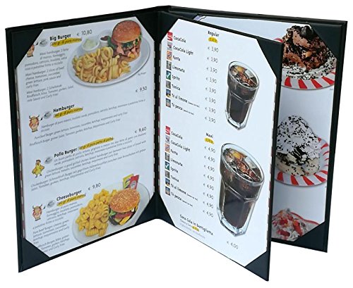 Leather Menu Cover 4 pages : Black