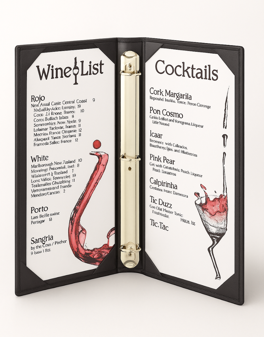 Book Style Double Fold Panel Menu Cover for Cafe with Binder 6x12" Size : 50 Pcs Pack