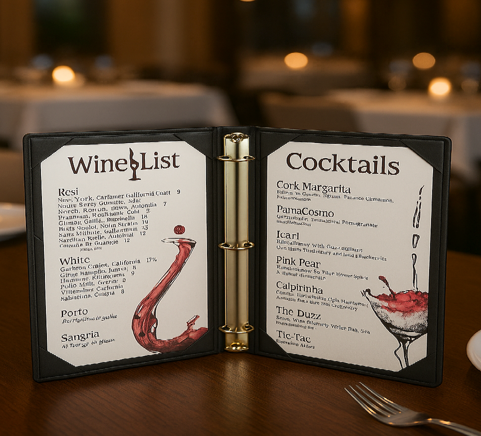 Book Style Double Fold Panel Menu Cover for Cafe with Binder 6x12" Size : 50 Pcs Pack