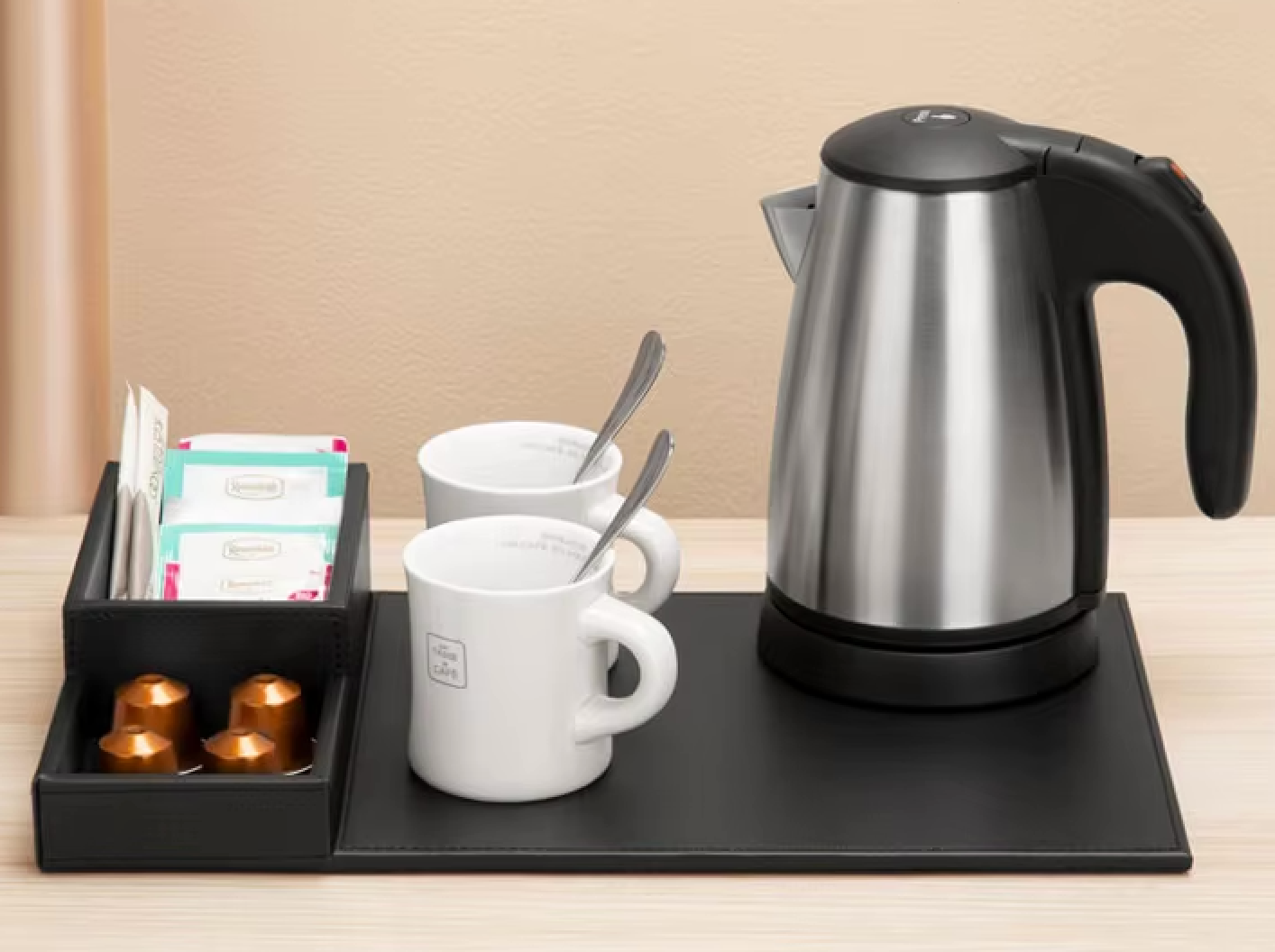 Hotel Welcome Tray With Kettle, Hotel Electric Kettle Leather Tray Set