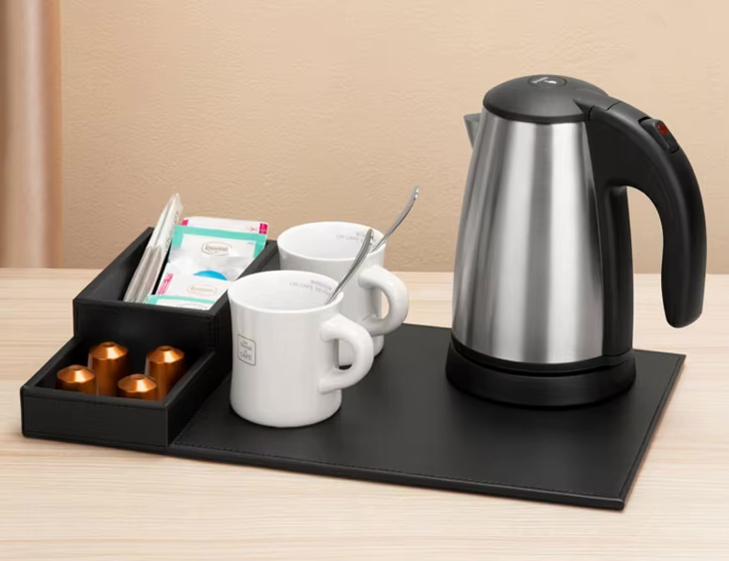 Hotel Welcome Tray With Kettle, Hotel Electric Kettle Leather Tray Set