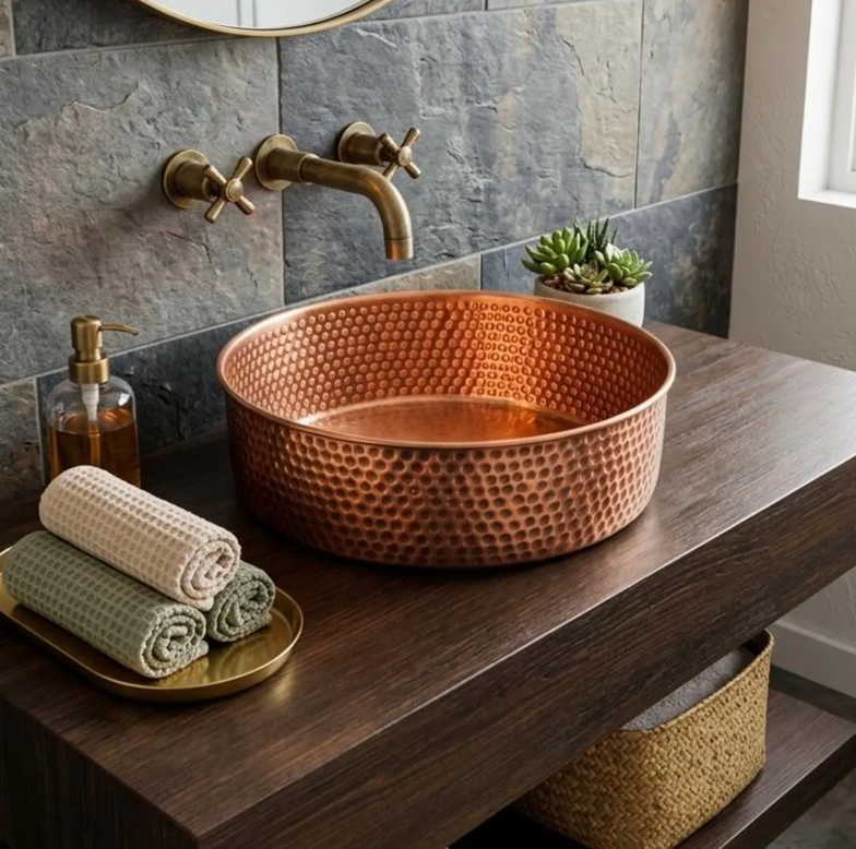 Antique Copper Round Basin - 5 Pcs Set