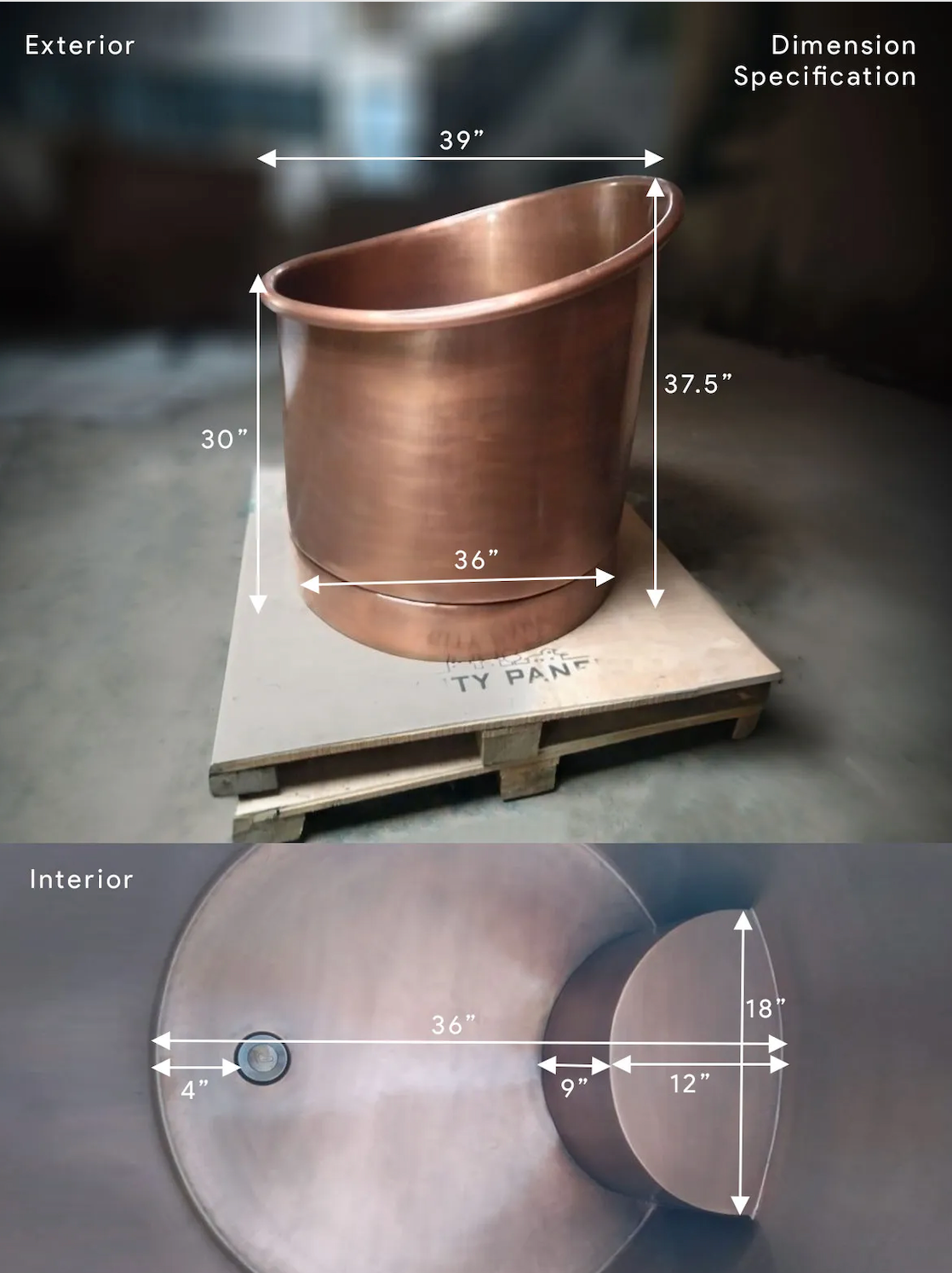 39-Inch Round Japanese Soaking Style Antique Finish Copper Bathtub