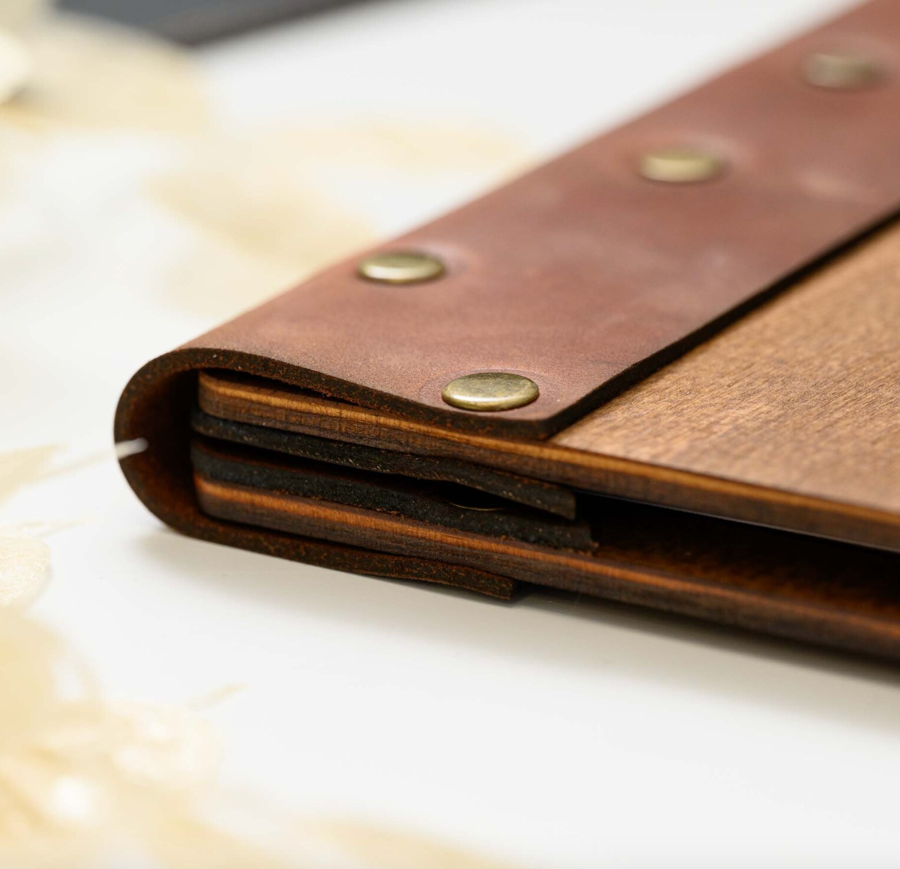 Divris Wooden Menu Cover 2 View with Inside leather corners