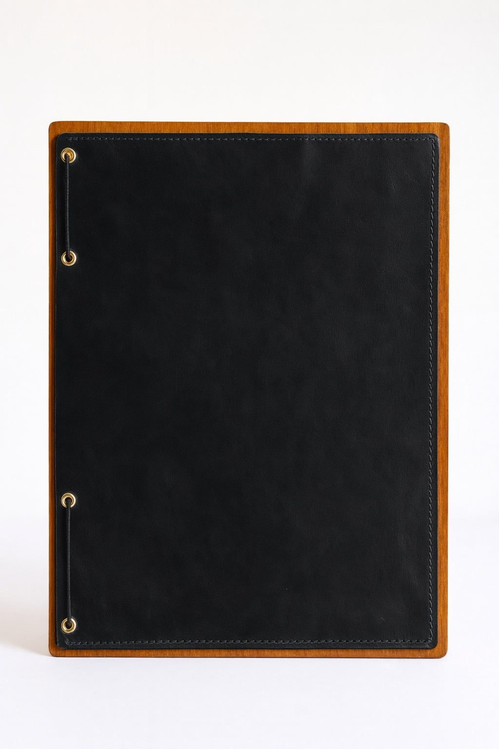 Divris  Wooden Menu Cover with Dark Brown PU Leather Closing