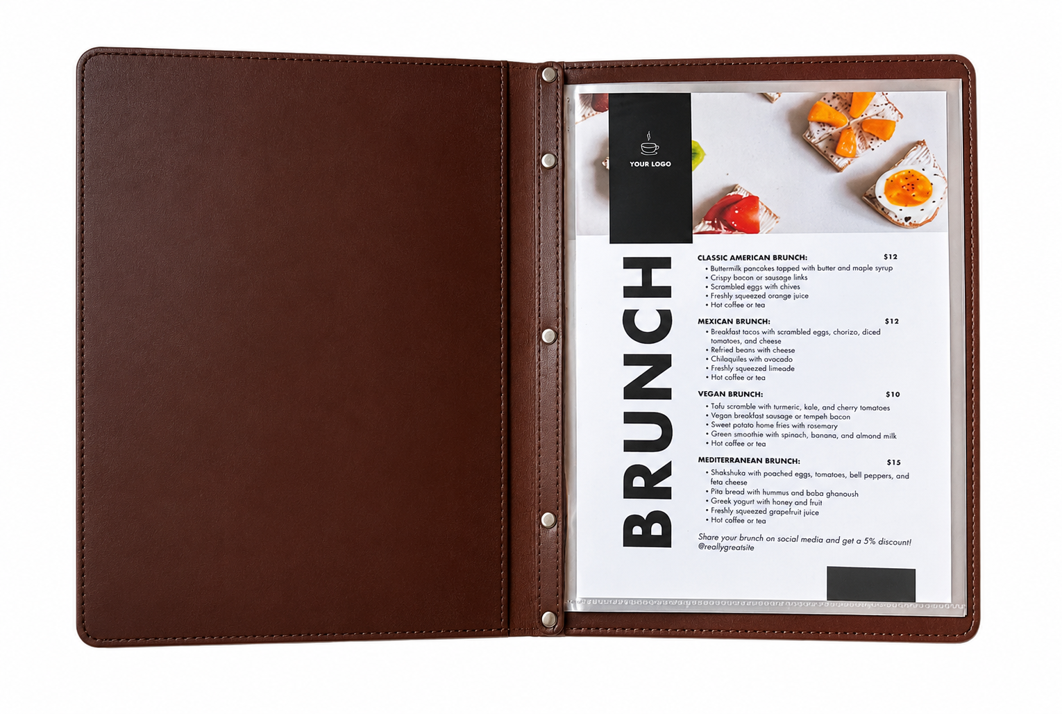 Premium  PU Leather Menu Cover with Screw Fitting – Professional Restaurant, Hotel & Café Menu Folder for Food, Drink & Wine Lists: 50 Pcs Pack