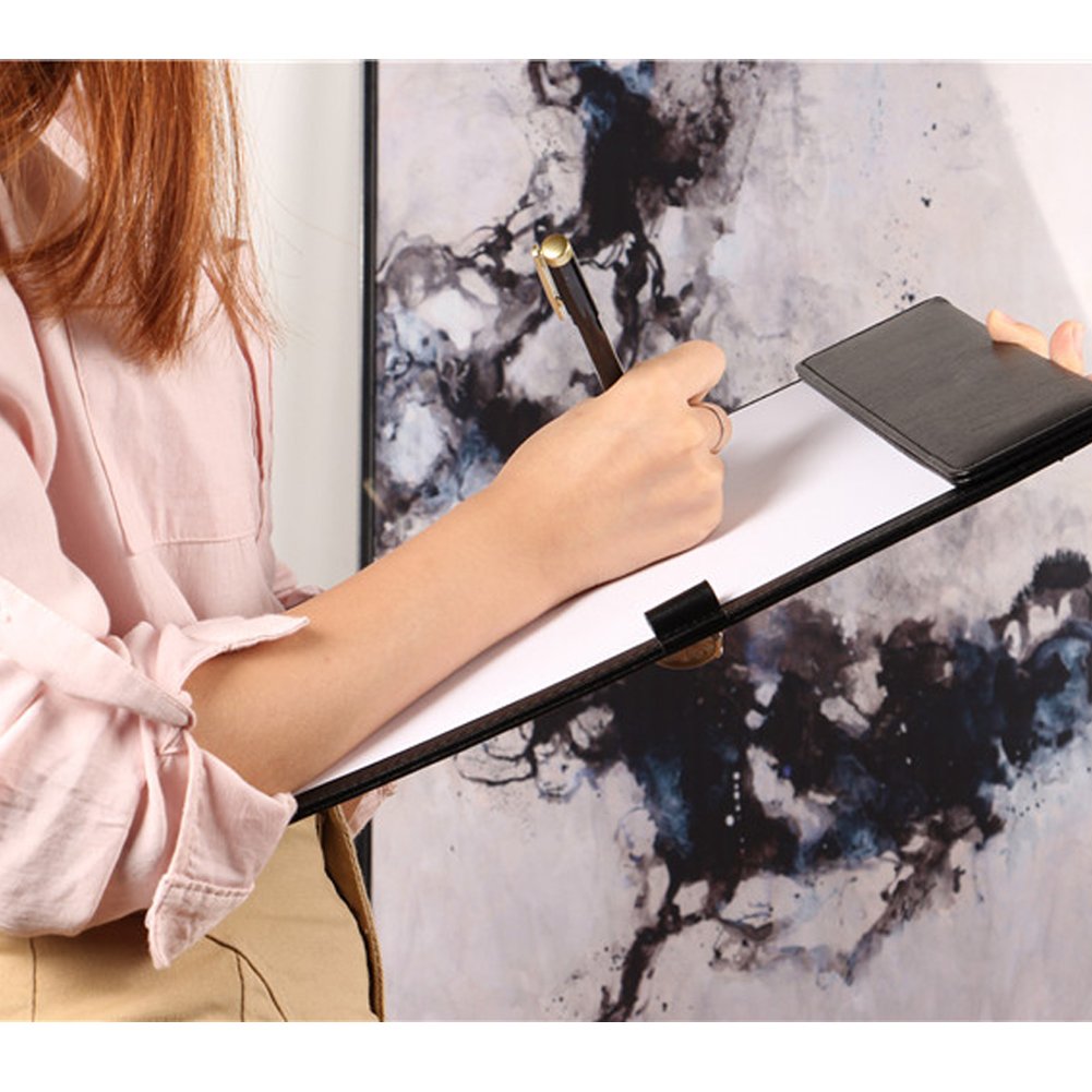 A5 Ultra Smooth PU Leather Clipboard, Business Meeting Conference Magnetic Writing Pad, A5 File Paper Clip Board Pad, Hotel Guest Room Paper Holder Hardboard with Pen Holder Loop