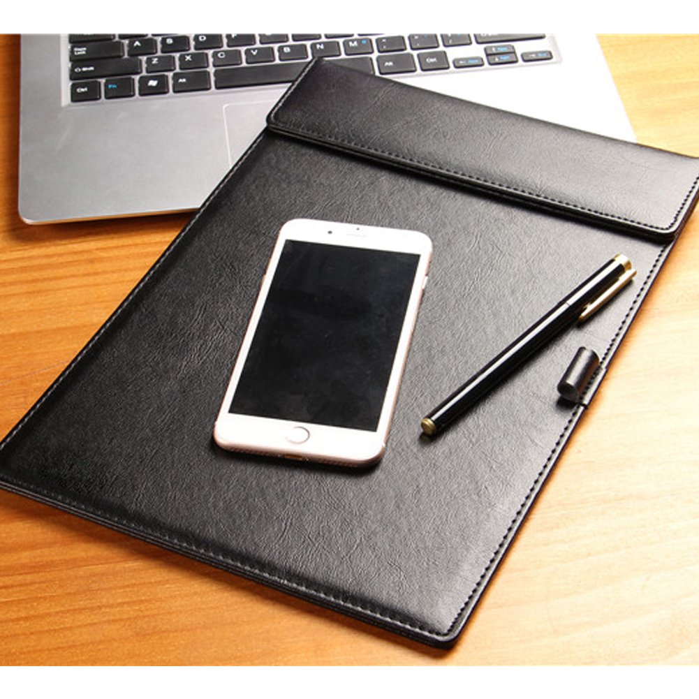 A5 Ultra Smooth PU Leather Clipboard, Business Meeting Conference Magnetic Writing Pad, A5 File Paper Clip Board Pad, Hotel Guest Room Paper Holder Hardboard with Pen Holder Loop