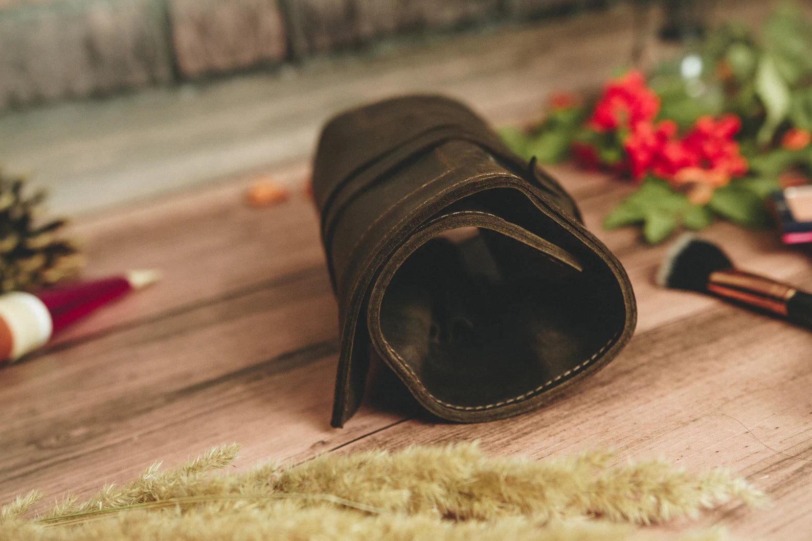 PU Leather makeup brush roll, Leather makeup brush case, Makeup bag brush holder, makeup brush holder travel, Makeup brush organiser