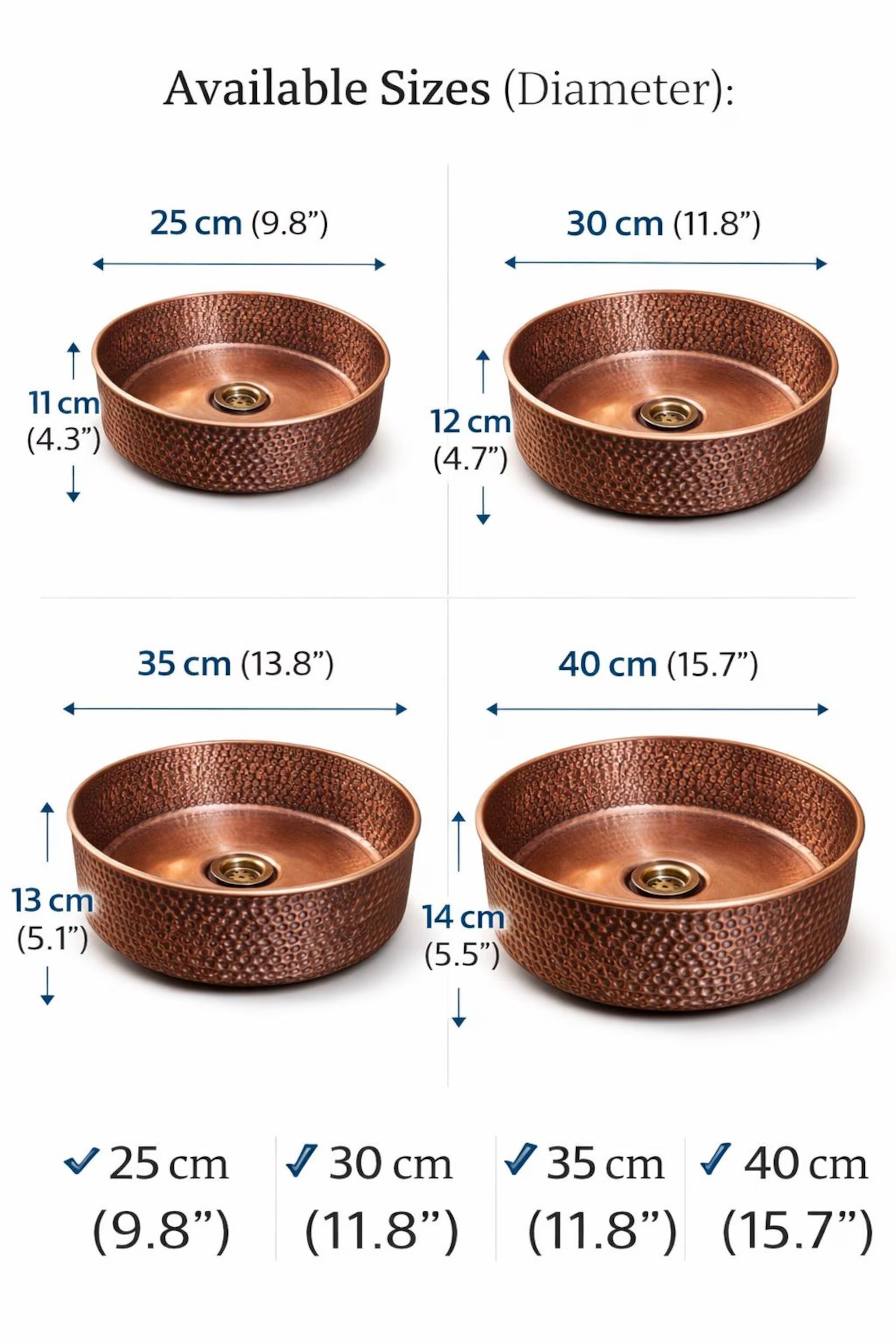 Antique Copper Round Basin - 5 Pcs Set