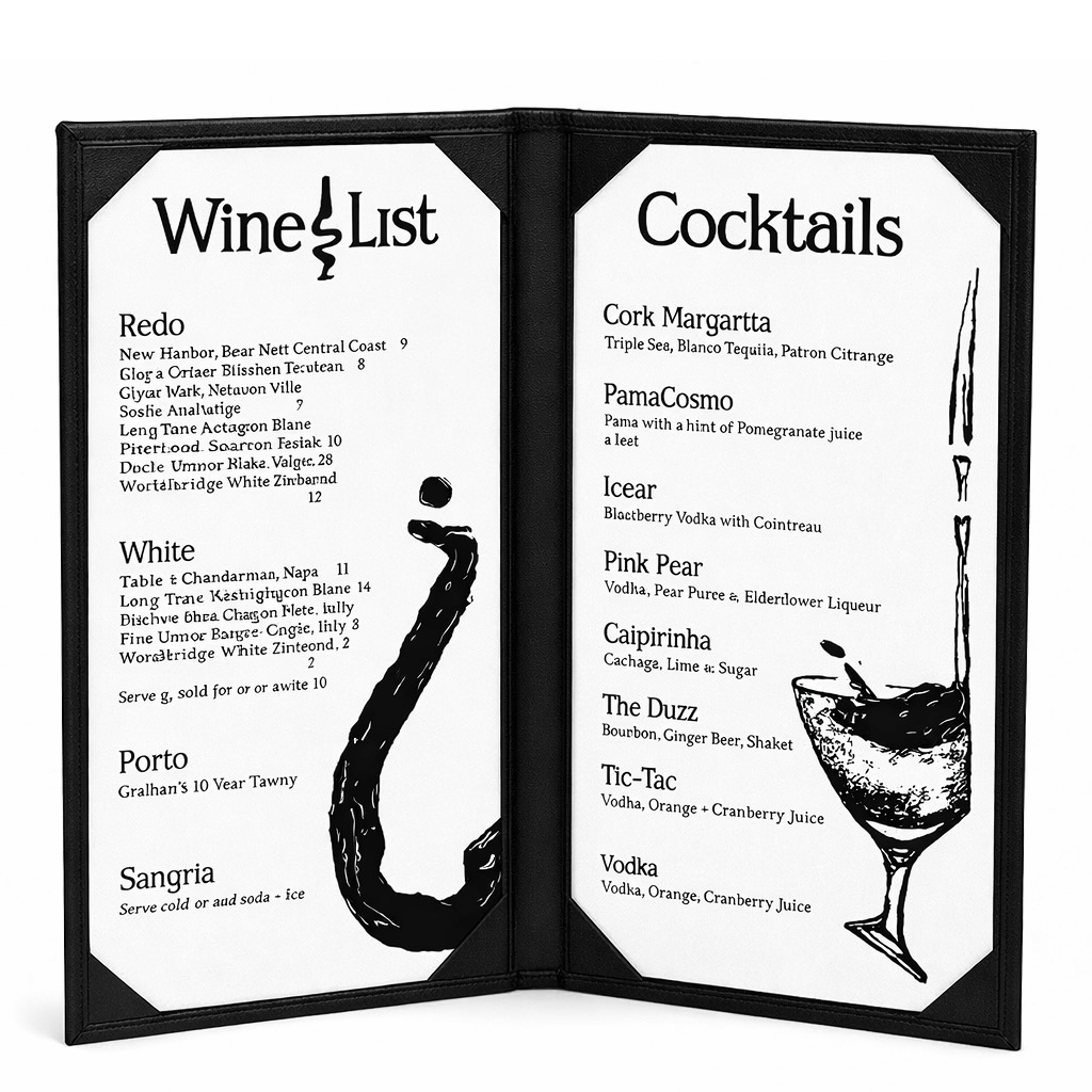 Book Style Double Fold Panel Menu Cover for Cafe, Restaurant Menu Covers, Juice and Beverage Folder